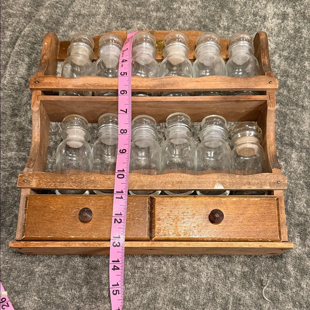 Rustic Wooden Spice Rack with Glass Bottles - Brown